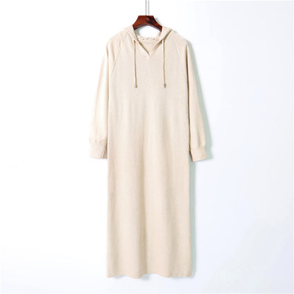 ZllKl Hooded long-sleeved knee-length dress 2025 autumn and winter Korean version long loose college style dress, thin casual dress