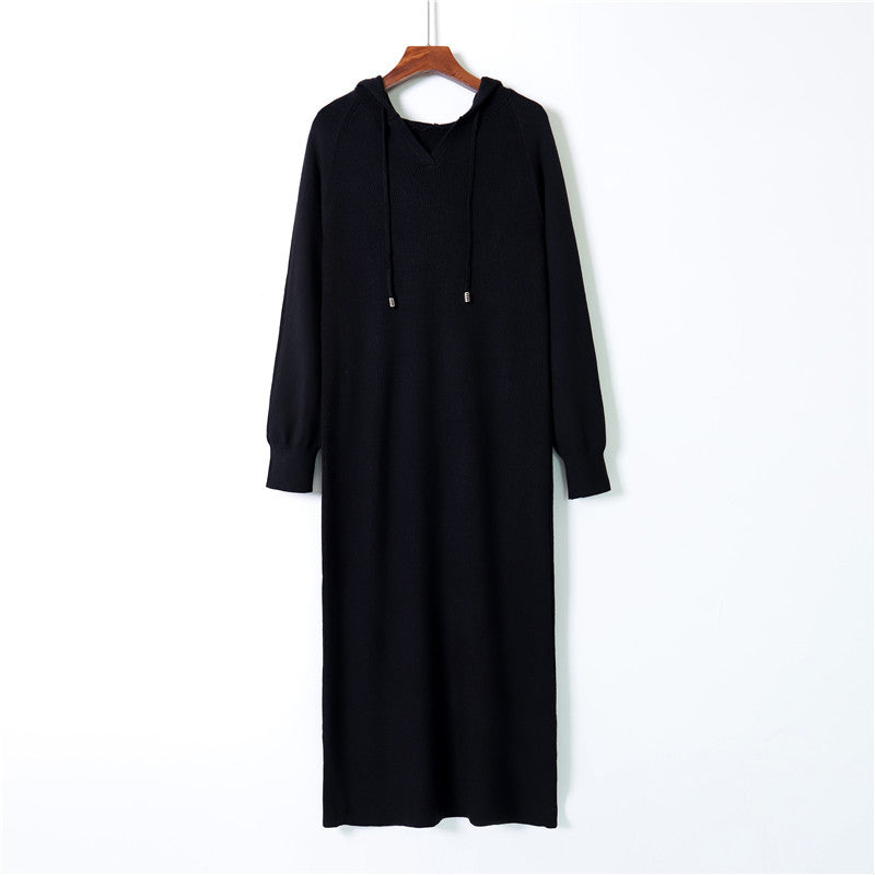 ZllKl Hooded long-sleeved knee-length dress 2025 autumn and winter Korean version long loose college style dress, thin casual dress