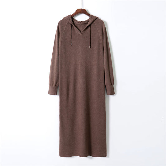 ZllKl Hooded long-sleeved knee-length dress 2025 autumn and winter Korean version long loose college style dress, thin casual dress