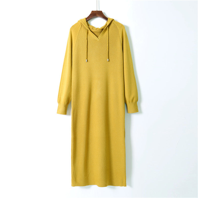 ZllKl Hooded long-sleeved knee-length dress 2025 autumn and winter Korean version long loose college style dress, thin casual dress