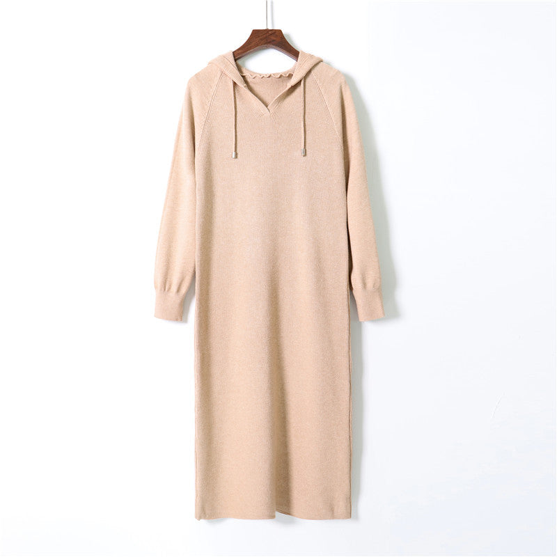 ZllKl Hooded long-sleeved knee-length dress 2025 autumn and winter Korean version long loose college style dress, thin casual dress