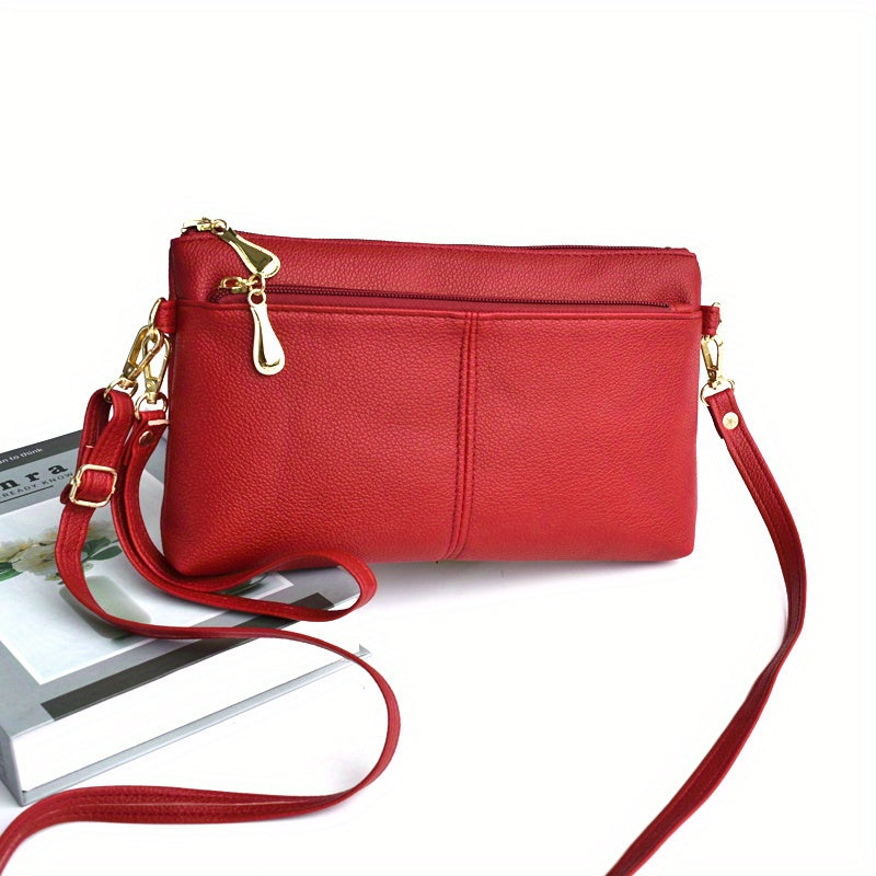 Fashion Crossbody Bag For Women, Double Zipper Clutch Purse, Square Wrist Wallet For Coin & Phone