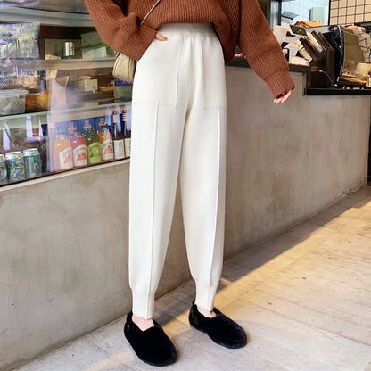 ZllKl  Fashionable Knitted Women's Clothing Popular Pants for Fat People This Year Loose Western Style Skinny Pants Korean Style Autumn and Winter New