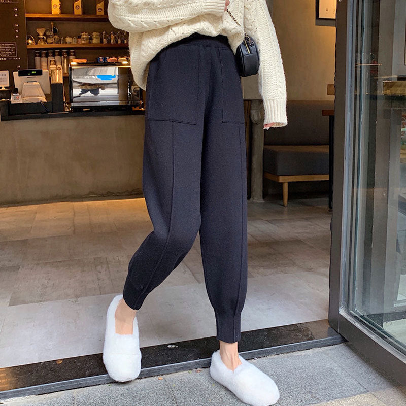 ZllKl  Fashionable Knitted Women's Clothing Popular Pants for Fat People This Year Loose Western Style Skinny Pants Korean Style Autumn and Winter New