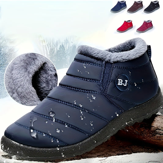 Men's Snow Boots, Warm Fleece Cozy Non-slip Ankle Boots Plush Comfy Outdoor Hiking Shoes Lined Trekking Shoes, Winter