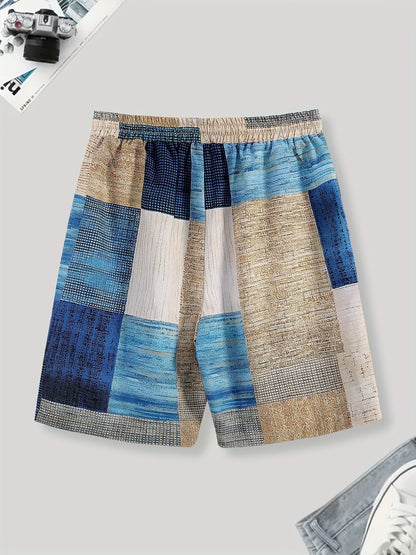 Latest Men's Gentle Comfy Pajama Color Block Print Shorts, Premium Print Design Sleep Bottoms