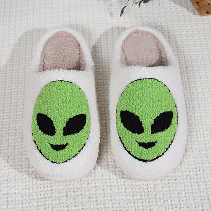 Cartoon Print Fuzzy Home Warm Slippers, Soft Sole Flat Closed Toe Cozy Shoes, Winter Non-slip Plush Shoes