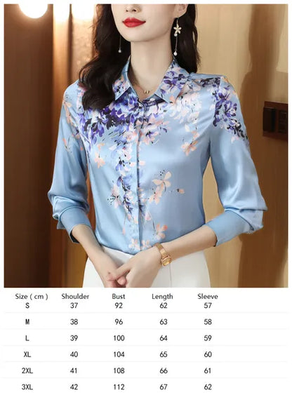 Vintage Butterfly Printed Runway Silk Blouses Women  Fashion Designer Striped Shirts Slim Business Office Ladies Button Spring Summer Long Sleeve Tops