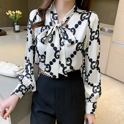 Luxury Designer Print Classic Satin Shirt Plus Size Women Fashion Long Sleeve Button Front Shirts  Spring Autumn Ladies Runway Lapel Blouse Elegant Silk Tops