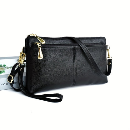 Fashion Crossbody Bag For Women, Double Zipper Clutch Purse, Square Wrist Wallet For Coin & Phone