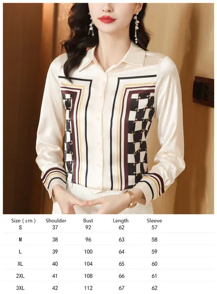 Vintage Butterfly Printed Runway Silk Blouses Women  Fashion Designer Striped Shirts Slim Business Office Ladies Button Spring Summer Long Sleeve Tops