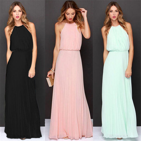 ZllKl  European and American New EBay Foreign Trade Popular Style Sleeveless Bridle Pleated Fashion Sexy Formal Dress