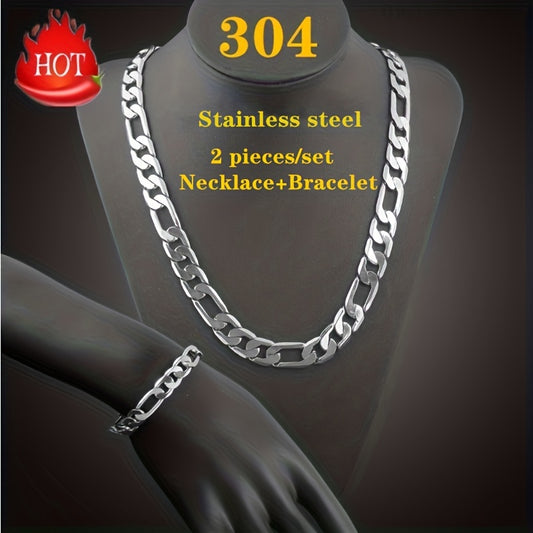 Y2K Inspired Unisex Stainless Steel Jewelry Set – Classic His & Hers Necklace and Bangle, Durable & Trendy