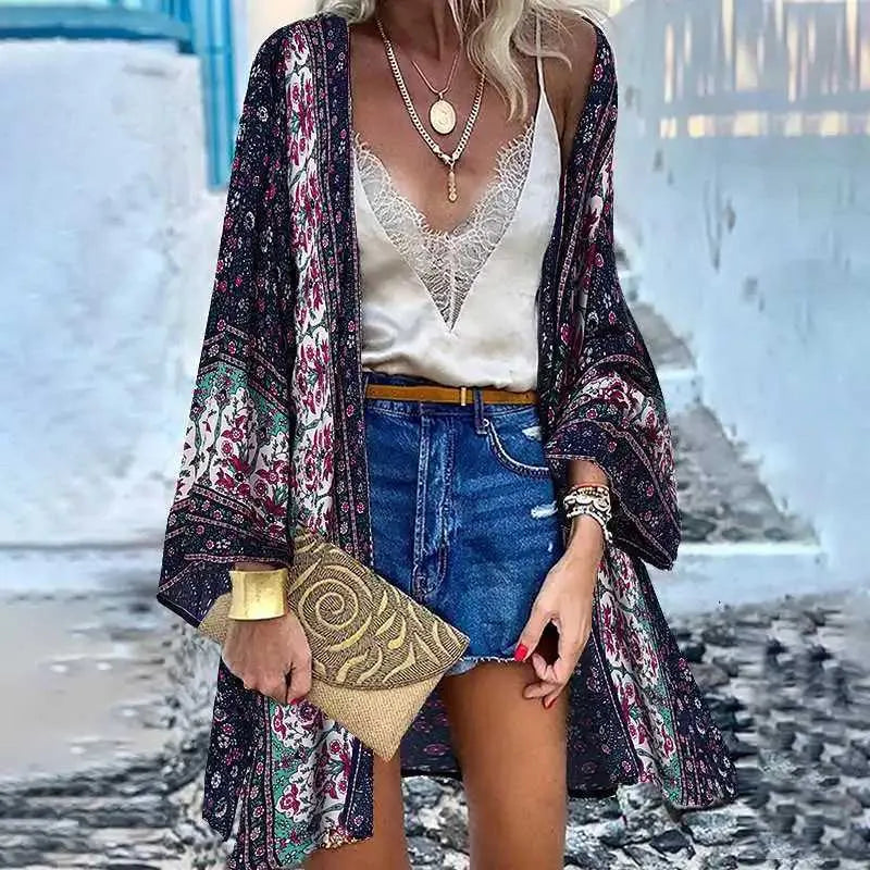 Women's Blouses Shirts Bohemian Printed Cardigan Womens Summer Blouses Kimono Cape ZANZEA  Casual Long Slve Floral Blsua Female Open Front Tunic T240510