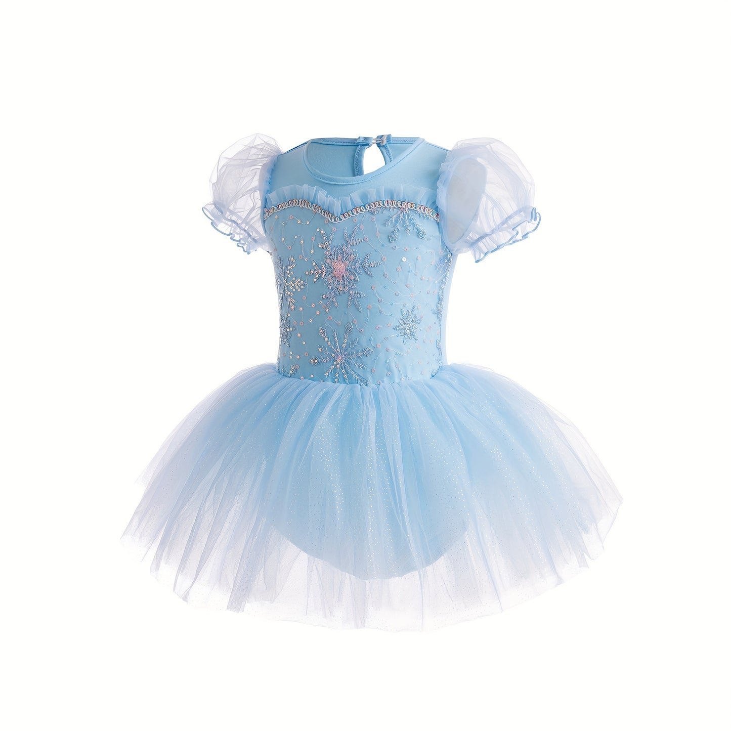 Sequins Embroidered Girls Ballet Dance Dress, Bubble Mesh Sleeve 1-piece Bodysuit Photograph Performance Dance Leotard