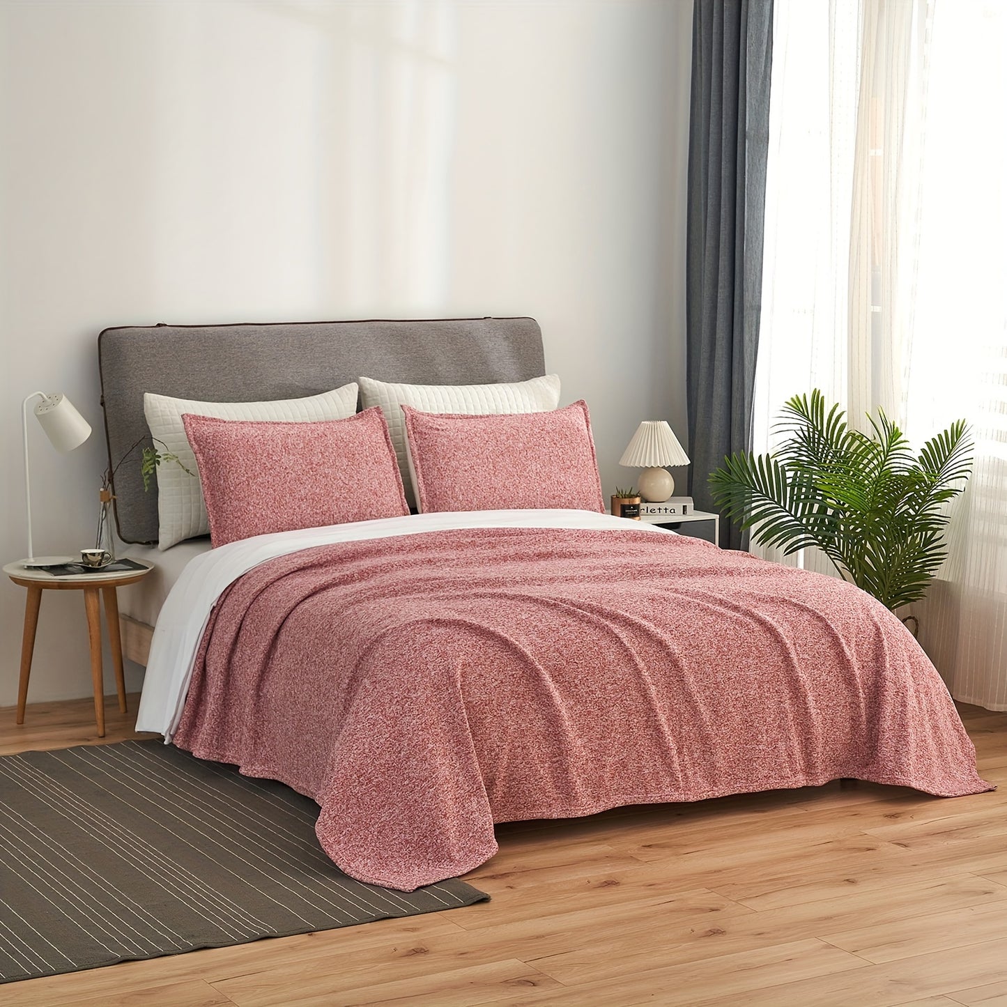 Sweatshirt Blanket Set TWIN (1blanket with 1 sham)/QUEEN (1blanket with 2 shams)/King (1blanket with 2 shams) 300GSM for  Jersey Knit  Thin Soft Breathable Blanket Set Brings a Stylish Appearance to Bedroom Living Room Couches for all year roud