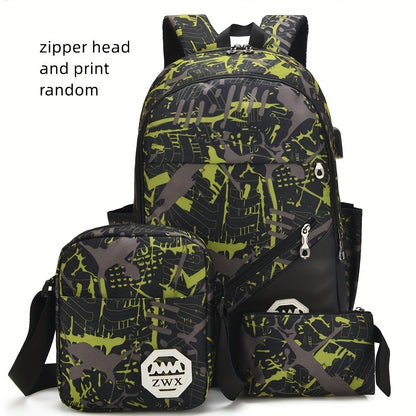 Chic, Large-Capacity Waterproof Backpack Combo: Includes Pencil Case & Crossbody Bag for School, Travel & Daily Commute