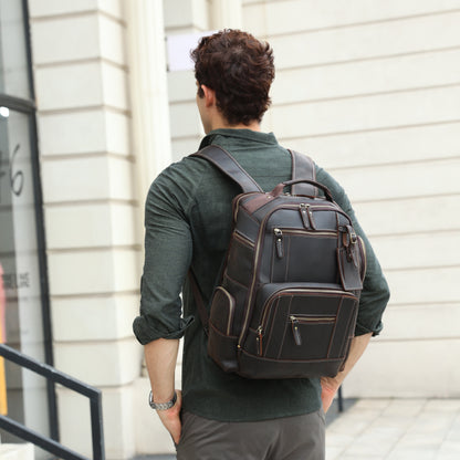 15.6" Full Grain Genuine Leather Laptop Backpack With Large Capacity For Weekender, Overnight Camping, And Travel - 7.93gal Rucksack