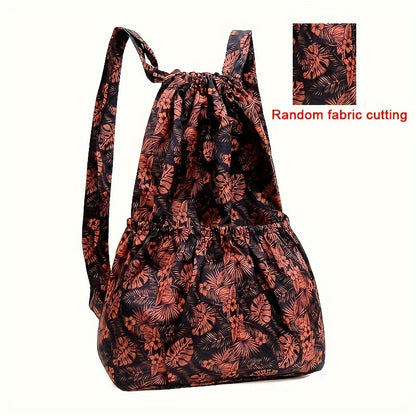 Vibrant Floral Print Nylon Drawstring Backpack - Spacious, Lightweight, Water-Resistant Travel & Sports Rucksack with Multiple Pockets and Polyester Lining for Women and Men