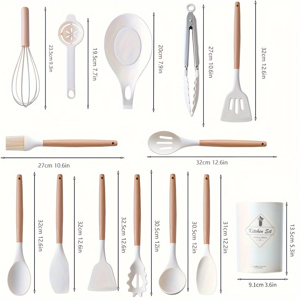 14pcs/set, Silicone Utensil Set, Kitchen Utensil Set, Safety Cooking Utensils Set, Non-Stick Cooking Utensils Set With Handle, Washable Modern Cookware, Kitchen Stuff, Kitchen Gadgets, Kitchen Essentials