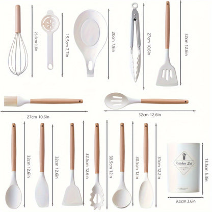 14pcs/set, Silicone Utensil Set, Kitchen Utensil Set, Safety Cooking Utensils Set, Non-Stick Cooking Utensils Set With Handle, Washable Modern Cookware, Kitchen Stuff, Kitchen Gadgets, Kitchen Essentials