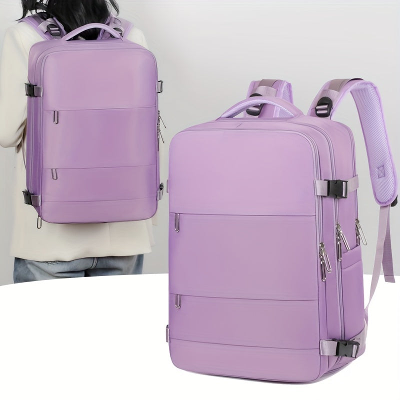 Large Capacity Travel Backpack - Spacious Interior with Ample Storage, Dedicated Shoe Compartment, Ultra-Lightweight Design, Protective Laptop Sleeve, and Convenient Charging Port - Stylish, Fashionable, and Ideal for Travel, Commuting, and School Use