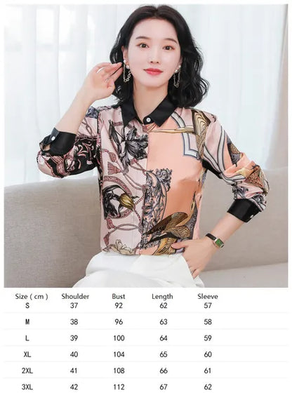 Vintage Butterfly Printed Runway Silk Blouses Women  Fashion Designer Striped Shirts Slim Business Office Ladies Button Spring Summer Long Sleeve Tops