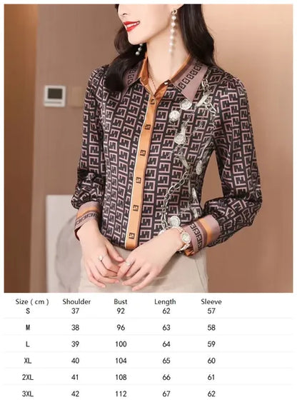 Vintage Butterfly Printed Runway Silk Blouses Women  Fashion Designer Striped Shirts Slim Business Office Ladies Button Spring Summer Long Sleeve Tops