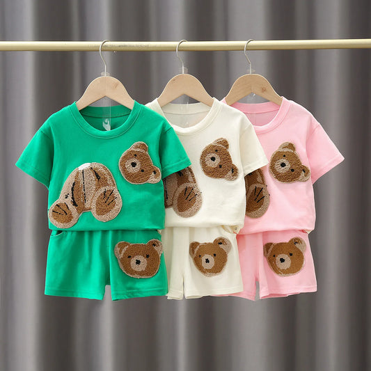 New Summer Clothing Children T-shirt Short Sleeve Pants pieces Set Kids Baby Boys Clothes 1 2 3 4 Years