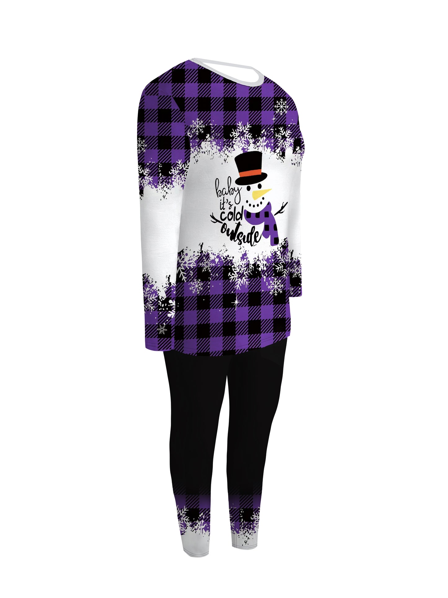 Women's Casual Suit, Christmas Snowman Print, Pants with Pockets