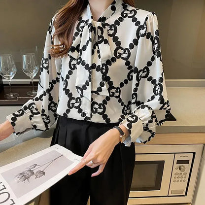 Women's Blouses & Shirts Spring Summer Women's Chic Printing Ladies Long Sleeve Tops Blusas MujerWomen's