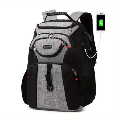 17 Inch Large Capacity Waterproof Business Laptop Backpack with Tablet Compartment - Durable Polyester Material, Adjustable Strap, USB Charging, and Water-Resistant - Ideal for School, Travel, and Work, Perfect Gift for Students and Professionals