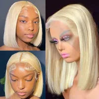 Short Bob Straight Human Hair Wig with Baby Hairs Brazilian Pre-Plucked 13x1 Lace Front Synthetic Wigs For Women