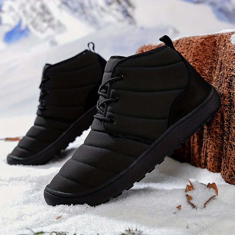 Men's Solid Snow Boots, Warm Cozy Non-slip Ankle Boots Plush Comfy Outdoor Hiking Shoes Lined Trekking Shoes, Winter