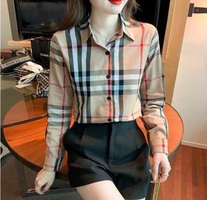 Designer Women Shirt Blouses Printed Silk Fabric Jacquard Texture Satin Classic Office Long Sleeve Elegant Basic Lapel Commuter Versatile Tops