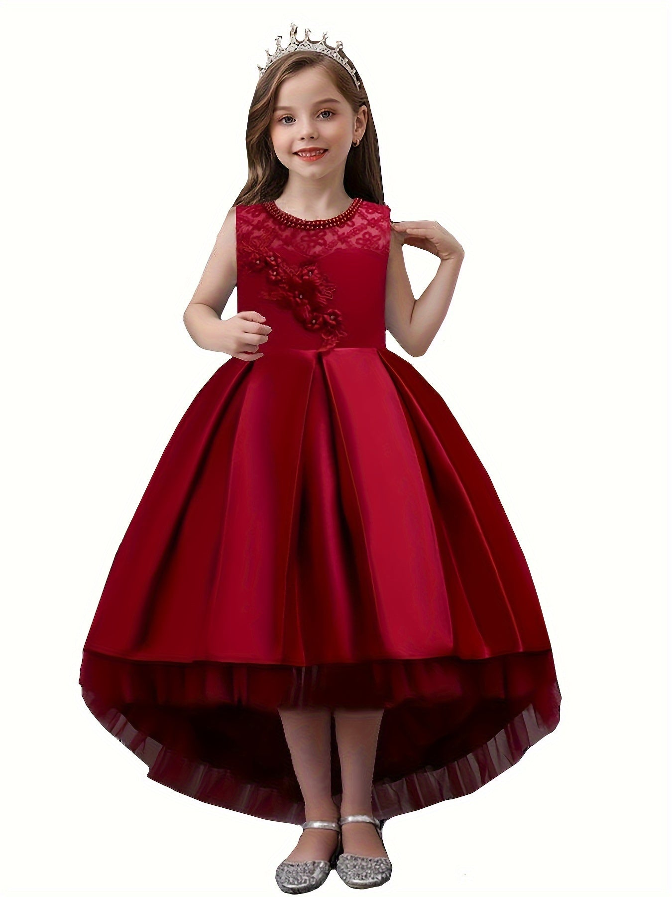 Stunning Girls' Tutu Dress - High-Low Tail, Sparkly, Elegant, and Comfortable - Perfect for Christmas, Birthday, Wedding, and Performance Occasions