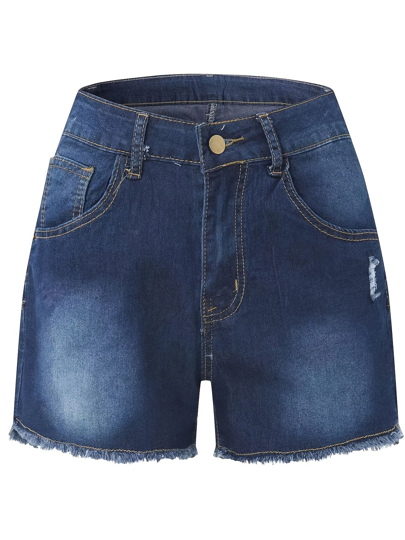 Frayed Hem Washed Denim Shorts, High Waist Slash Pockets Short Denim Pants, Women's Denim Jeans & Clothing