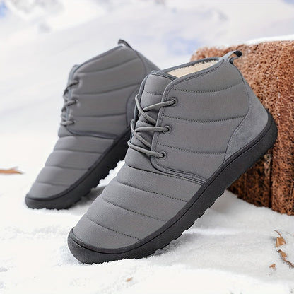 Men's Solid Snow Boots, Warm Cozy Non-slip Ankle Boots Plush Comfy Outdoor Hiking Shoes Lined Trekking Shoes, Winter