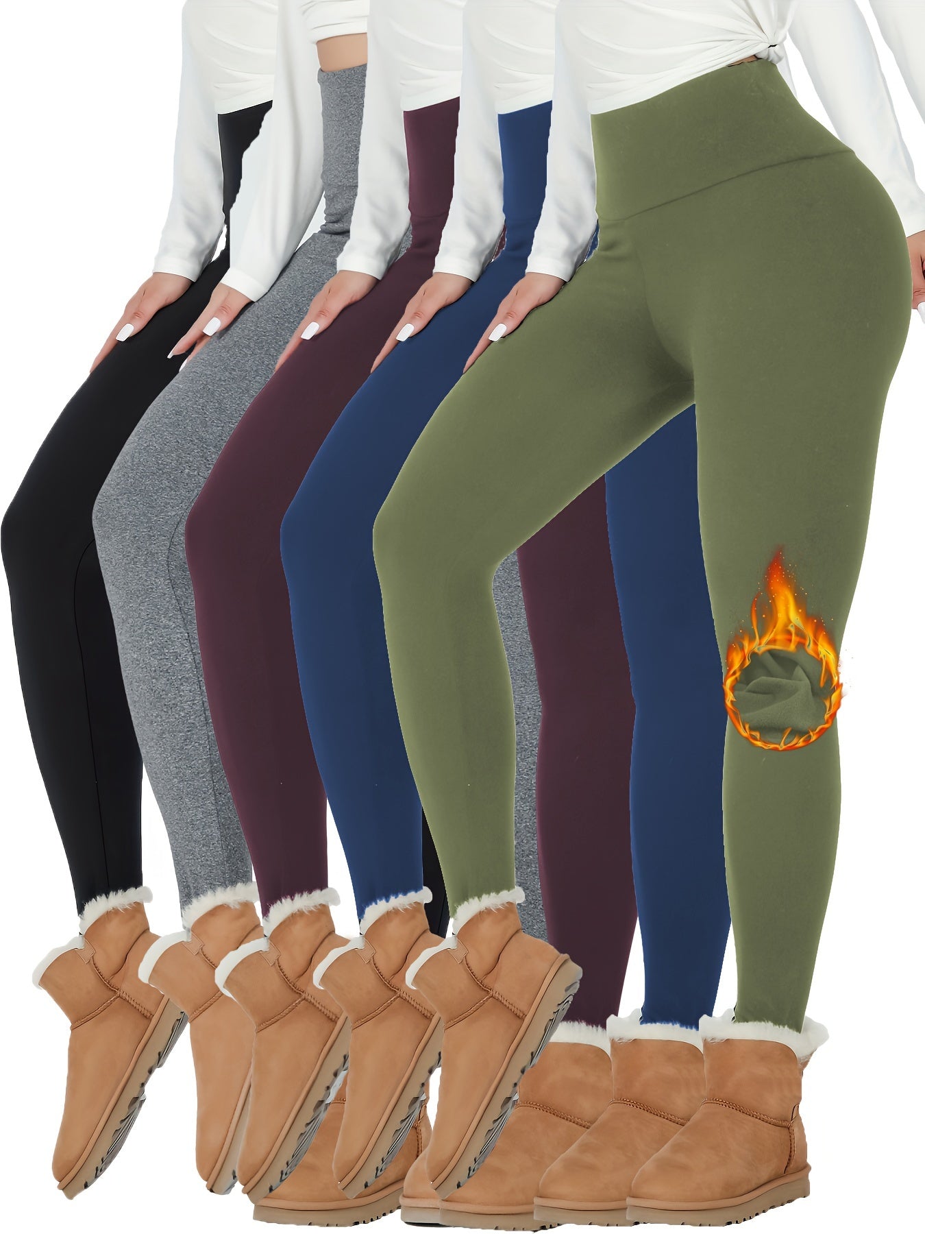 5 Pack Womens Thermal Fleece Lined High Waisted Leggings Workout Winter Warm Thick Tights Soft Yoga Pants