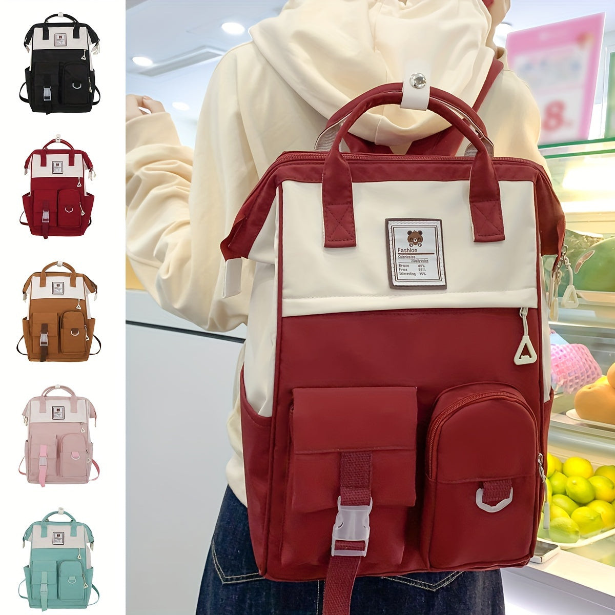 Trendy Japanese-Style Preppy Backpack - Large Capacity, Colorblock Design - Durable & Stylish School Rucksack for Women - Perfect Daily Use for Students