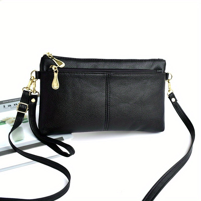 Fashion Crossbody Bag For Women, Double Zipper Clutch Purse, Square Wrist Wallet For Coin & Phone