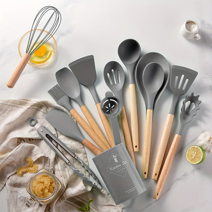 14pcs/set, Silicone Utensil Set, Kitchen Utensil Set, Safety Cooking Utensils Set, Non-Stick Cooking Utensils Set With Handle, Washable Modern Cookware, Kitchen Stuff, Kitchen Gadgets, Kitchen Essentials