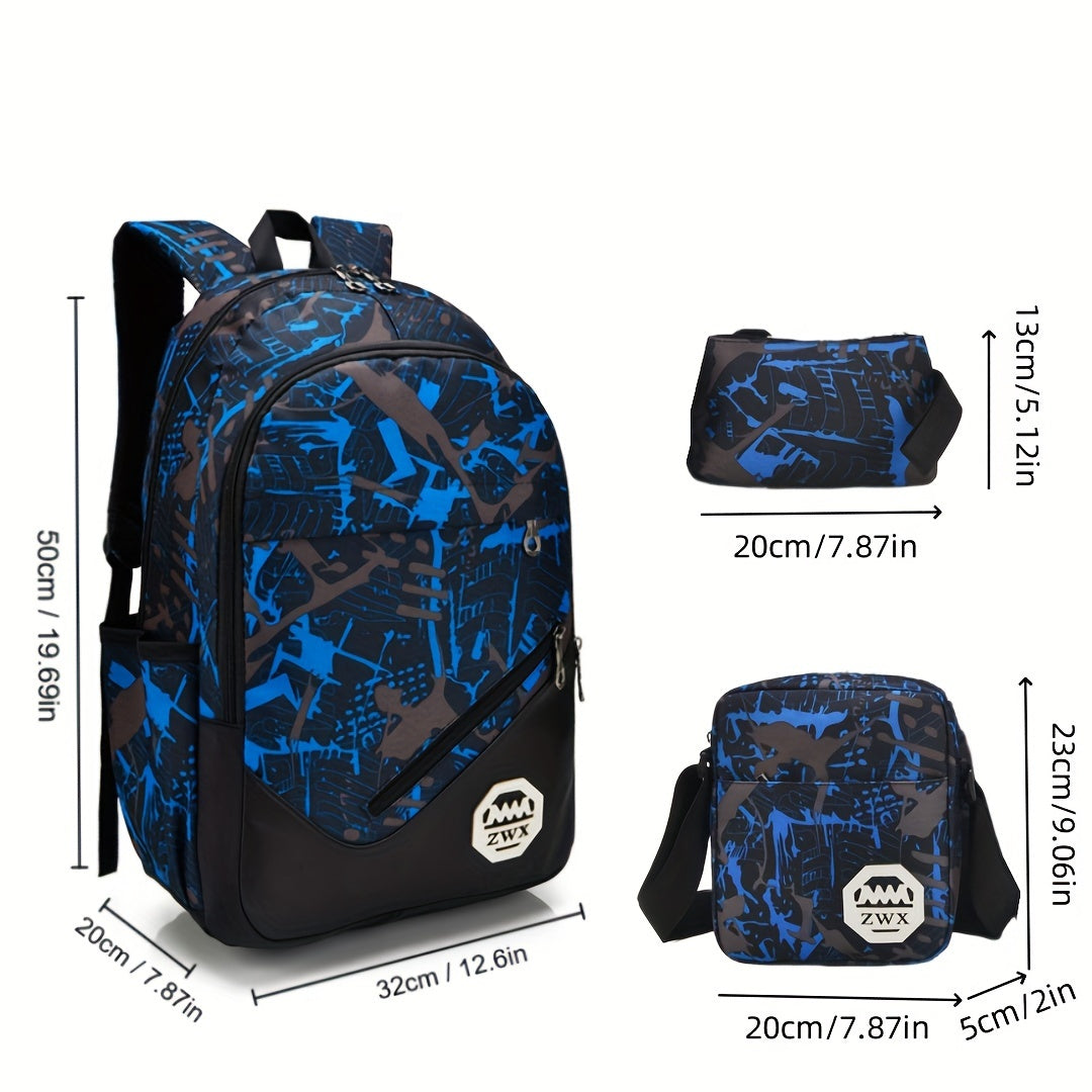 Chic, Large-Capacity Waterproof Backpack Combo: Includes Pencil Case & Crossbody Bag for School, Travel & Daily Commute