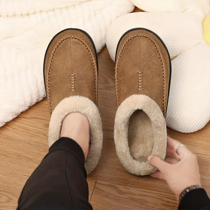 Plus Size Men's Warm Cozy Slides, Comfortable Fuzzy Soft Slippers, Plush Comfy Non-slip Home Shoes For Indoor Outdoor Bedroom, Winter