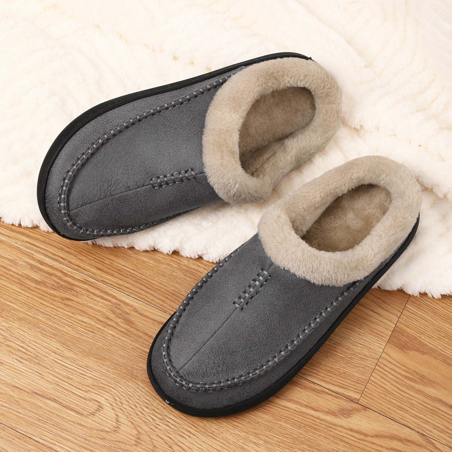 Plus Size Men's Warm Cozy Slides, Comfortable Fuzzy Soft Slippers, Plush Comfy Non-slip Home Shoes For Indoor Outdoor Bedroom, Winter