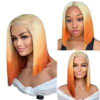 Short Bob Straight Human Hair Wig with Baby Hairs Brazilian Pre-Plucked 13x1 Lace Front Synthetic Wigs For Women