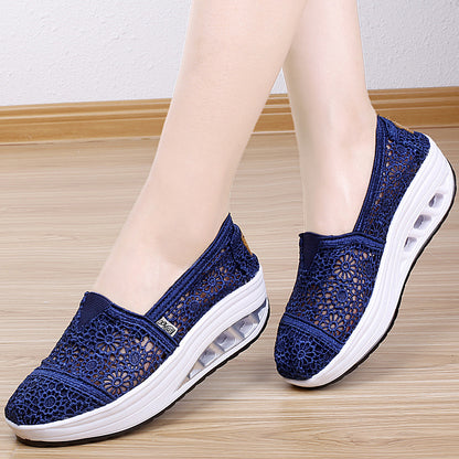 ZllKl Factory Wholesale Shoes Women's New Summer Hollow-out Canvas Shoes Lace Rocking Shoes Women's Breathable Wedge Shoes