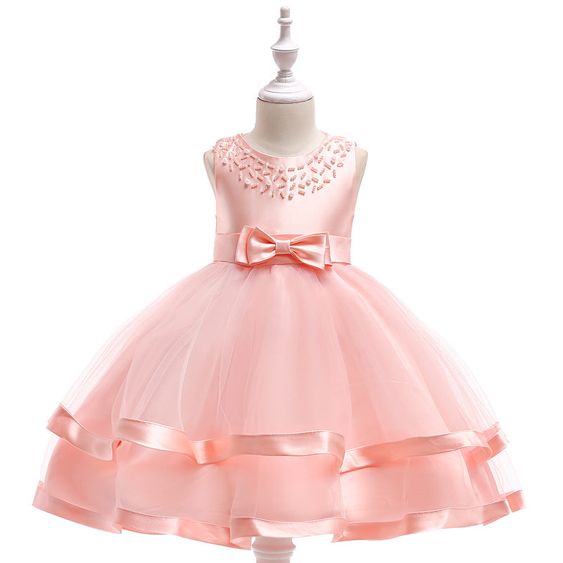 ZllKl  Foreign Trade New Host's Dress Children's Wedding Dress Handmade Beaded Princess Dress Girl's Gown One Piece Dropshipping