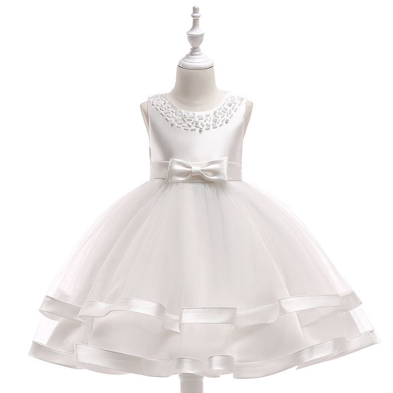 ZllKl  Foreign Trade New Host's Dress Children's Wedding Dress Handmade Beaded Princess Dress Girl's Gown One Piece Dropshipping