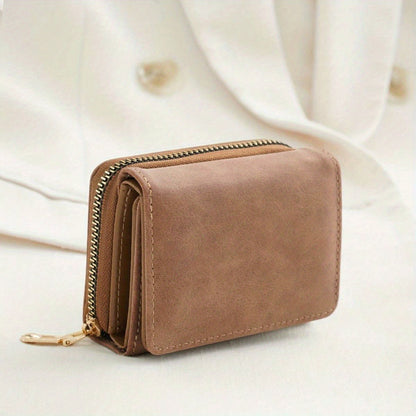 Solid Color Trifold Card Wallet, Minimalist Clutch Coin Purse, Trendy Casual Purse